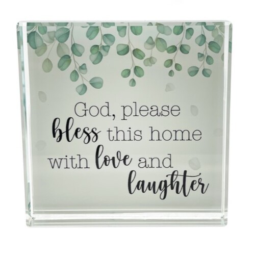 CRYSTAL PAPERWEIGHT BLOCK GOD BLESS THIS HOME