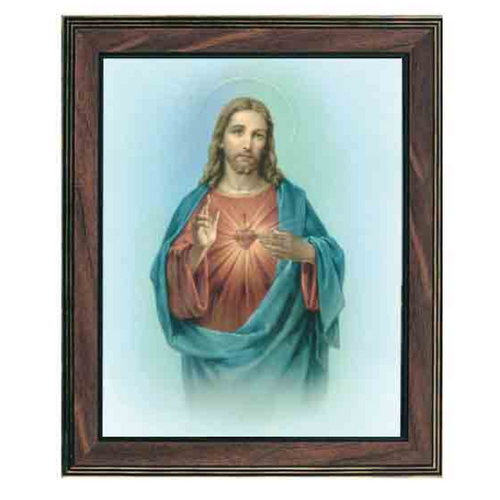 WOOD FRAME WITH PRINT 10X8 Sacred Heart of Jesus