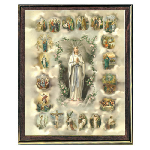 WOOD FRAME WITH PRINT 10X8 Lourdes Mysteries Rosary