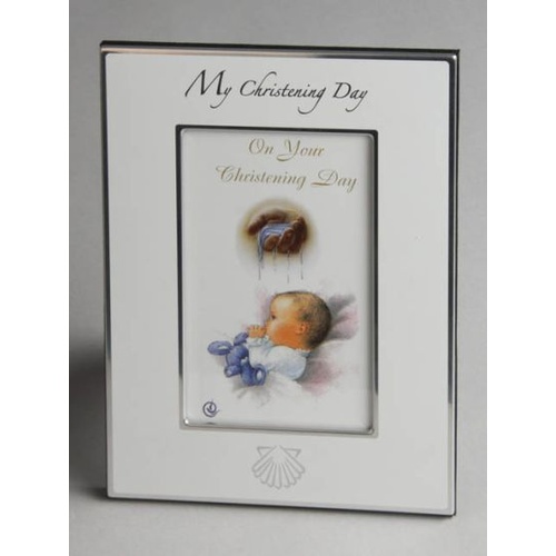 CHRISTENING PHOTO FRAME WITH SHELL