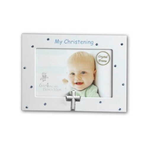 CHRISTENING FRAME - ENCRUSTED WITH BLUE DIAMANTE