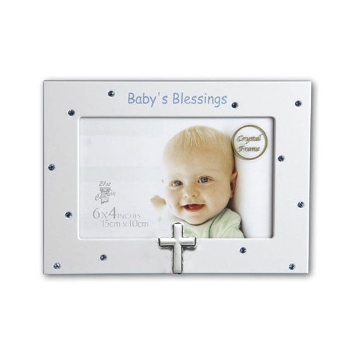 BABY'S BLESSINGS PHOTO FRAME - ENCRUSTED WITH BLUE DIAMANTE