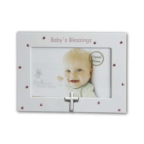 BABY'S BLESSINGS PHOTO FRAME - ENCRUSTED WITH PINK DIAMANTE