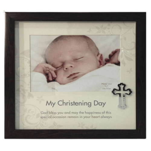 WOOD FRAME WITH METALLIC ICON - CHRISTENING
