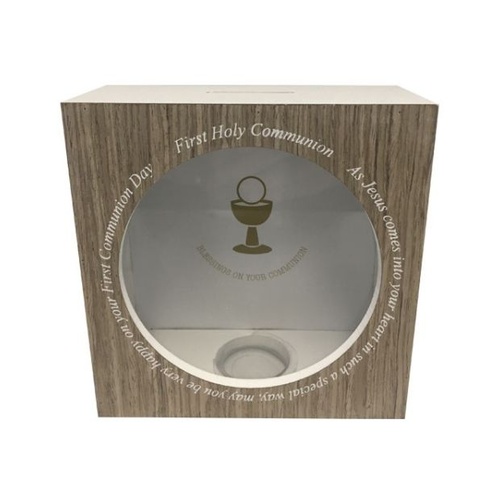 FIRST COMMUNION MONEY BOX WOOD GRAIN 