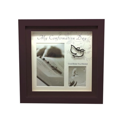 CONFIRMATION FRAME WOOD LOOK DOVE MOTIF