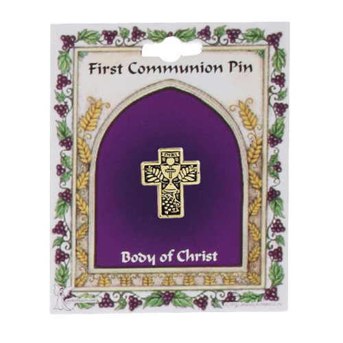 COMMUNION LAPEL PIN GOLD CROSS EMBOSSED 