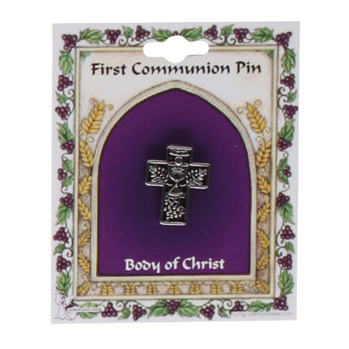 COMMUNION LAPEL PIN SILVER CROSS EMBOSSED 