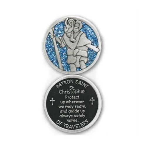 POCKET TOKEN ST CHRISTOPHER BLUE GLITTER