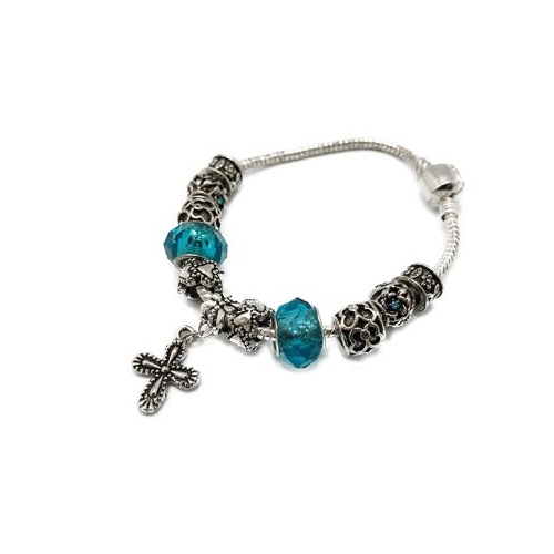 CHARM BRACELET WITH CROSS AQUA