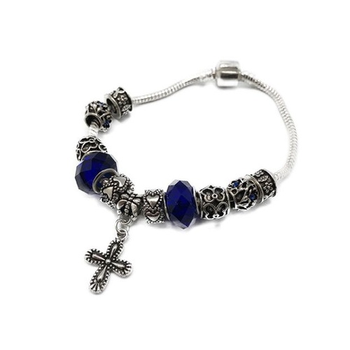 CHARM BRACELET WITH CROSS BLUE