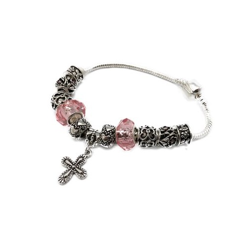 CHARM BRACELET WITH CROSS PINK