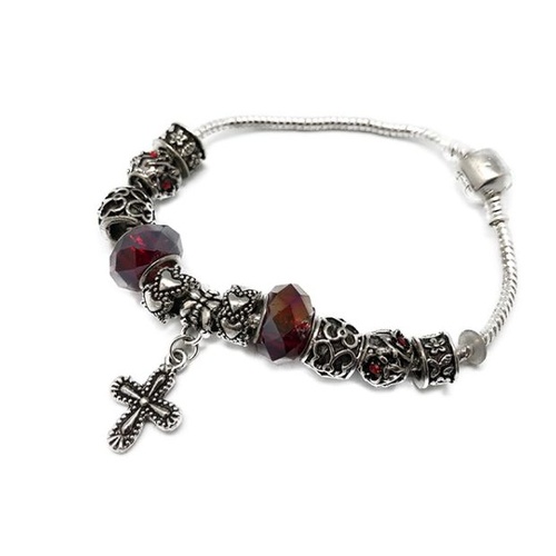 CHARM BRACELET WITH CROSS RED