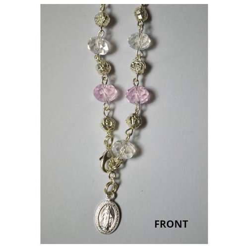 ROSARY BRACELET WITH WHITE AND PINK CRYSTAL BEADS