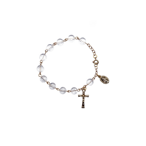 ROSARY BRACELET WITH CLEAR BEADS IN HEART SHAPED BOX