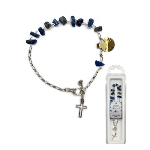 ROSARY BRACELET STERLING SILVER AND DARK LAPIS BEADS