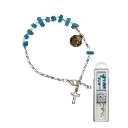 ROSARY BRACELET STERLING SILVER AND LIGHT LAPIS BEADS