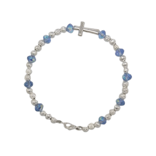 ROSARY BRACELET CRYSTAL AND ZIRCON BEADS LIGHT BLUE