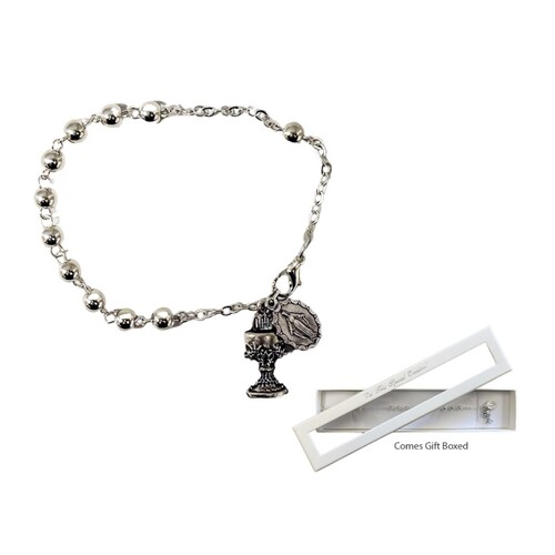COMMUNION ROSARY BRACELET GIFT BOXED SILVER