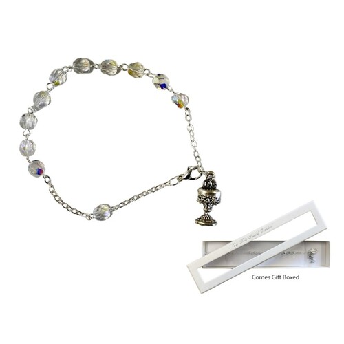 COMMUNION ROSARY BRACELET GIFT BOXED CLEAR GLASS