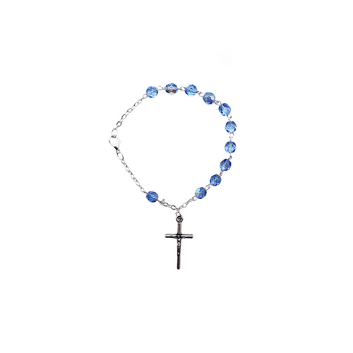 ROSARY BRACELET WITH BLUE GLASS BEADS