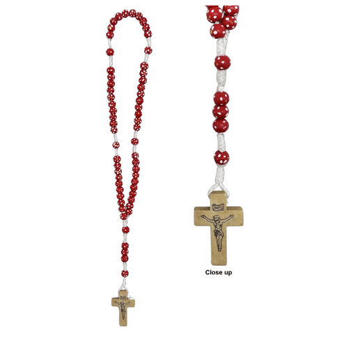 WOOD CORD ROSARY - RED