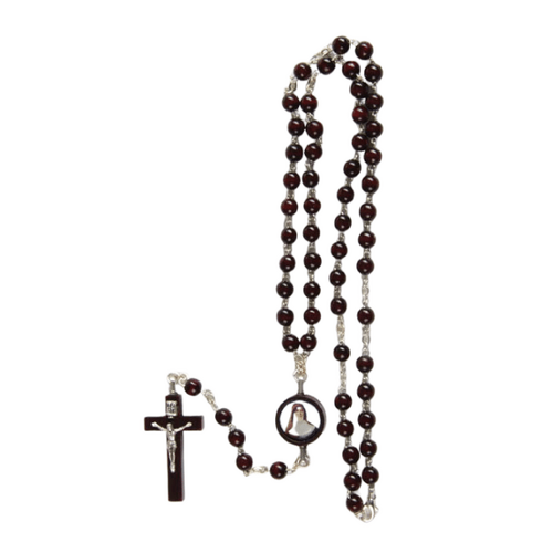 WOOD ROSARY WITH MARY MACKILLOP CENTRE PIECE