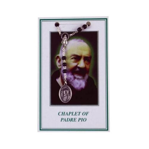 CHAPLET OF ST PADRE PIO BLACK WOODEN BEADS