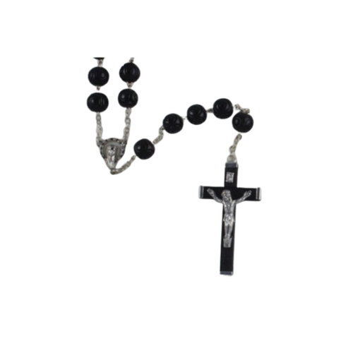 ROSARY BEADS LARGE WITH BLACK WOOD CARVED BEAD