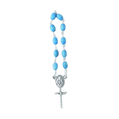 ROSARY RING WITH BLUE WOOD BEADS