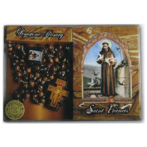 GEMSTONE ROSARY TIGER EYE ST FRANCIS