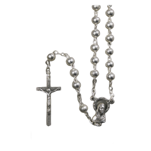 ROSARY WITH 5MM SILVER PLATED BEADS