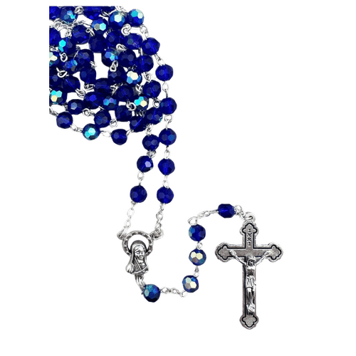ROSARY WITH CRYSTAL BEADS DARK BLUE 6MM
