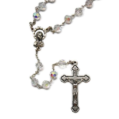 ROSARY WITH CRYSTAL BEADS CLEAR 6MM 