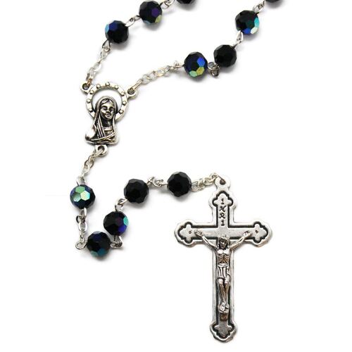 ROSARY WITH CRYSTAL BEADS BLACK 6MM