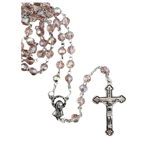 ROSARY WITH CRYSTAL BEADS PINK 6MM