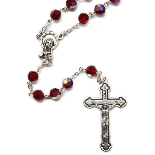 ROSARY WITH CRYSTAL BEADS RED 6MM