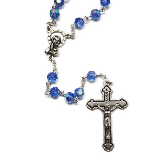 ROSARY WITH CRYSTAL BEADS SAPPHIRE 6MM