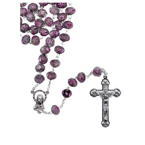 ROSARY GLASS FLOWER INSERT PINK AMYTHEST