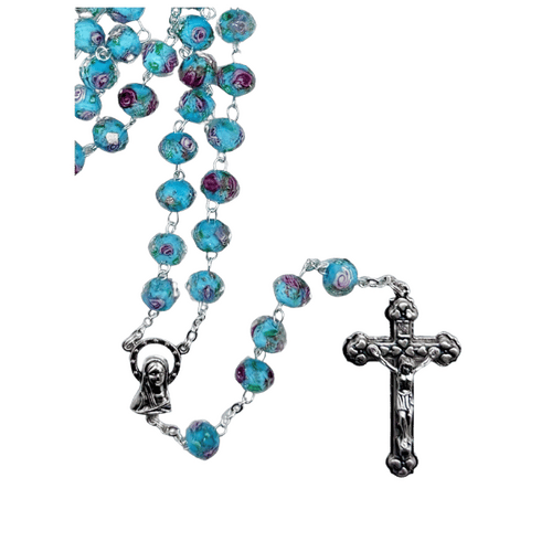 ROSARY GLASS FLOWER INSERT BLUE