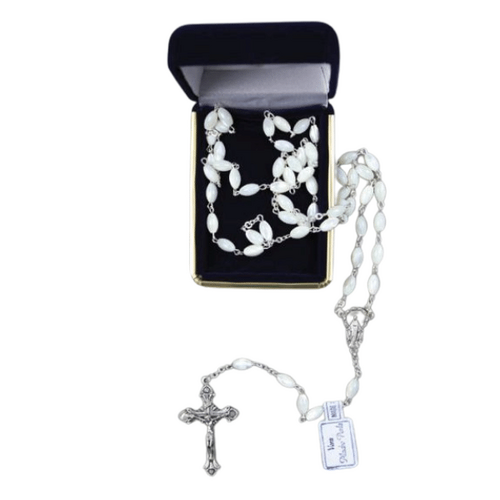 ROSARY BEADS MOTHER OF PEARL SILVER LINK