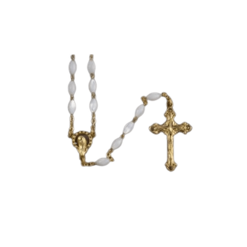ROSARY GENUINE MOTHER OF PEARL GOLD LINK