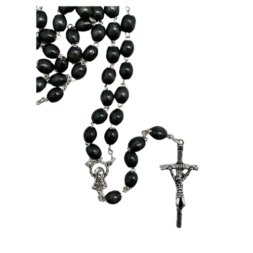 ROSARY WOOD FRANCISCAN 7 DECADE BLACK BOXED
