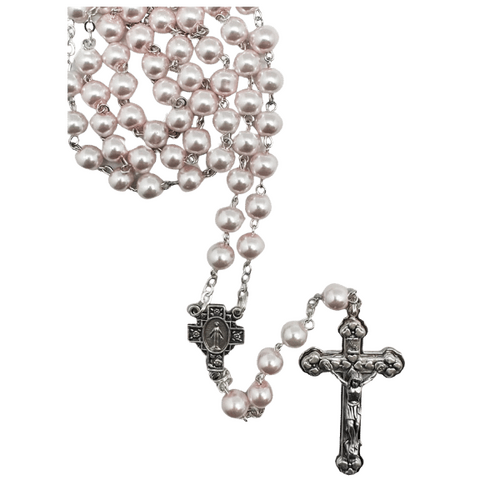 ROSARY WITH IMITATION PEARL BEADS PINK