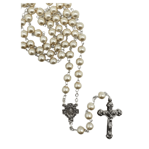 ROSARY WITH IMITATION PEARL BEADS WHITE