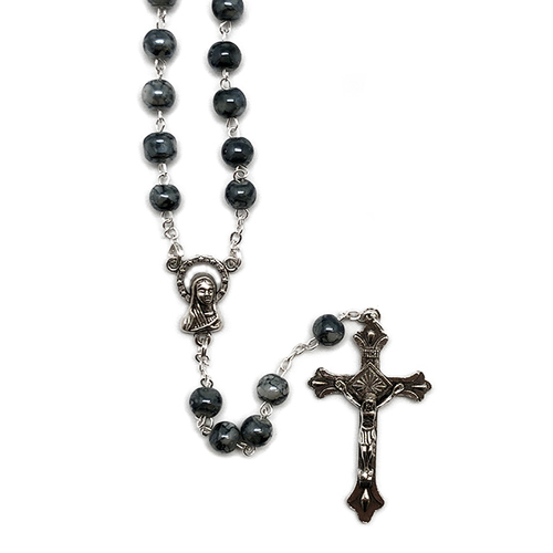 ROSARY MARBLED GLASS BLUE/BLACK 6MM