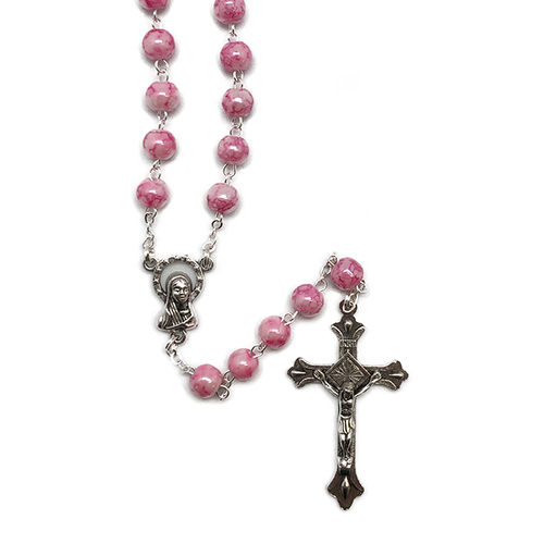 ROSARY MARBLED GLASS PINK 6MM 