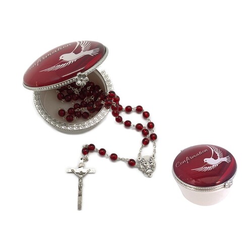 CONFIRMATION ROSARY IN PORCELAIN BOX