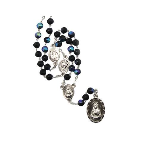 ROSARY BOXED SEVEN DOLOR GLASS BEADS BLACK