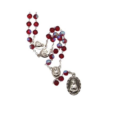 ROSARY SEVEN DOLOR GLASS BEADS BOXED RED